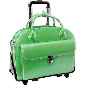 Womens laptop bag with wheels. Decidedly feminine 15.4 inch laptop case. The McKlein USA W Series Glen Ellyn Leather detachale wheeled women's luxurious Italian leather laptop case.